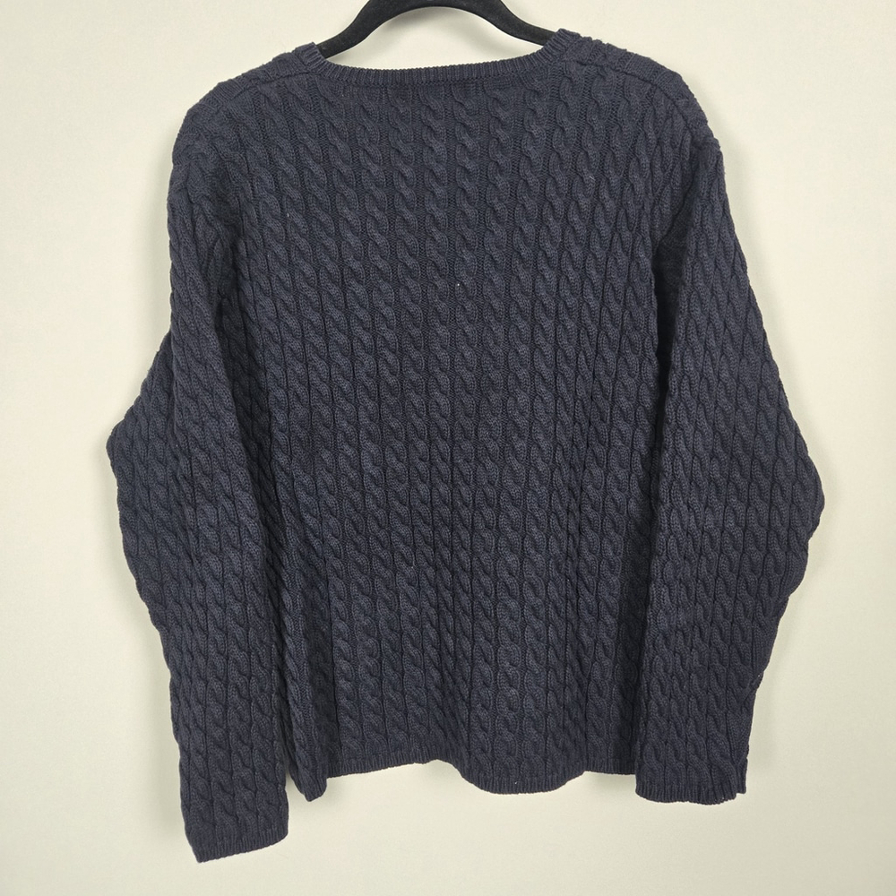 VTG Lauren Ralph Lauren Womens 90s Cable Knit Old Money Sweater Small Navy Crest - Picture 2 of 6